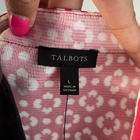 Talbots Large Pink White Flower Geo Print Sleeveless Ottoman Shell Tank Top NWT - Picture 3 of 7